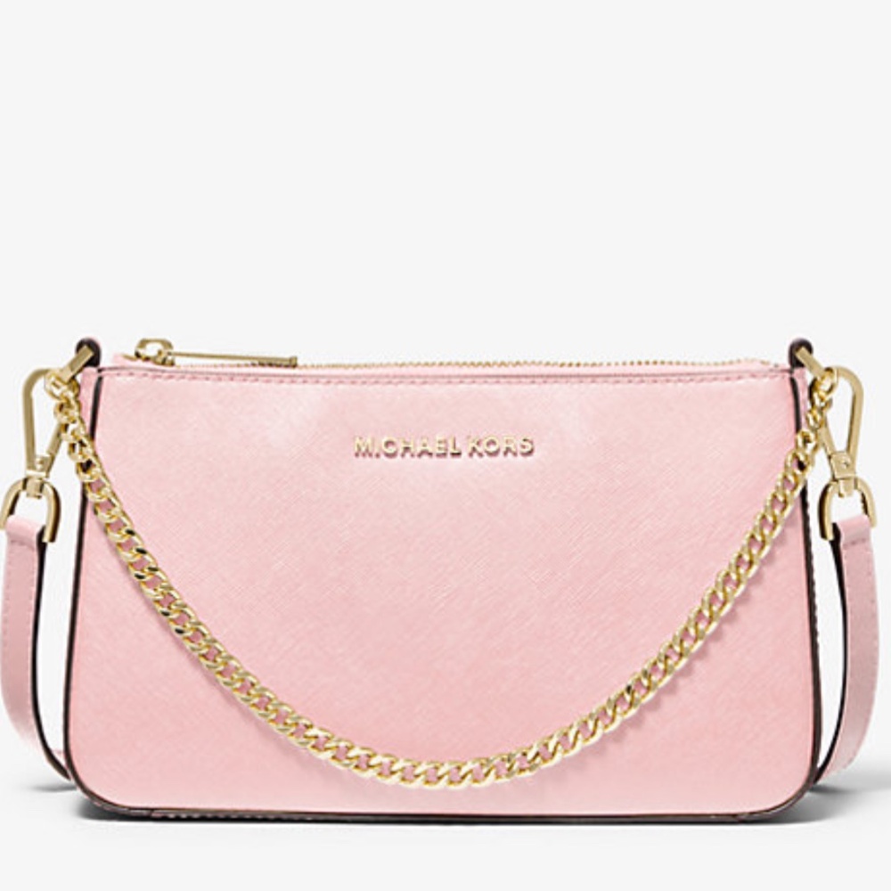 Authentic NWT Michael Kors Jet Set Medium Saffiano Leather Crossbody Pink Bag